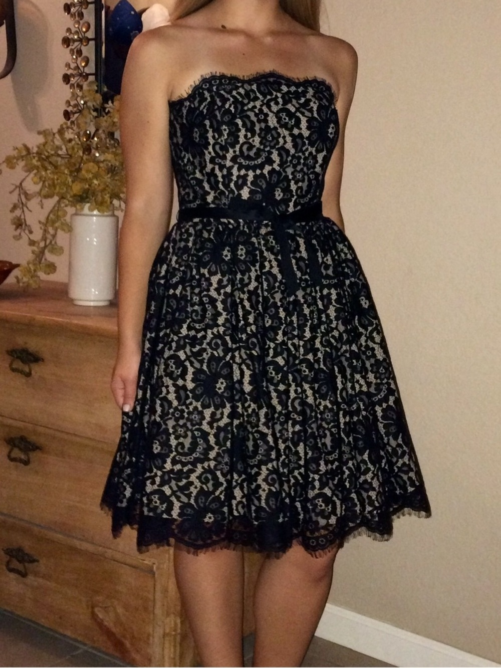Robert Rodriguez Strapless Black Lace Overlay Cocktail Dress